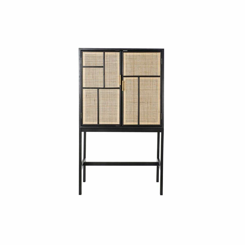 Sideboard DKD Home Decor Black Paolownia wood Natural MDF Rattan (80 x 40 x 145 cm)