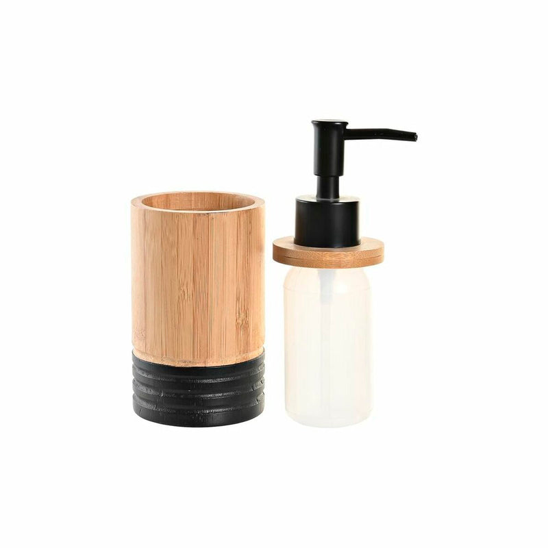Soap Dispenser DKD Home Decor Natural Black Bamboo PP (7 x 7 x 17 cm)