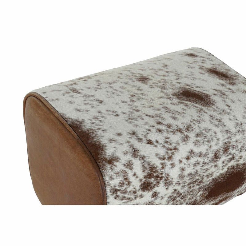 Stool DKD Home Decor Black Wood Brown Leather White (50 x 35 x 75 cm)