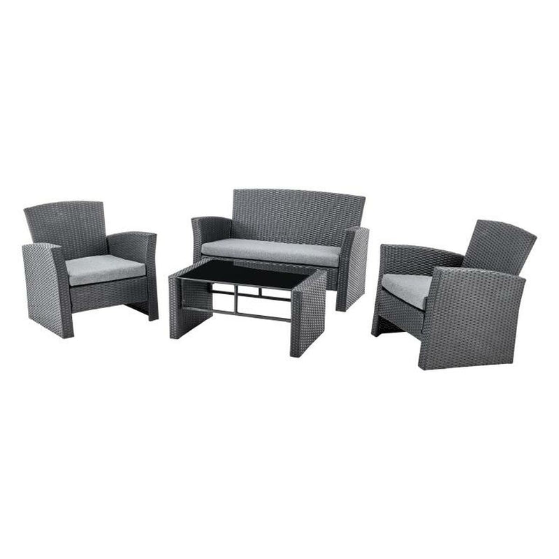 Table Set with 3 Armchairs DKD Home Decor Grey synthetic rattan (124 x 72 x 75 cm)