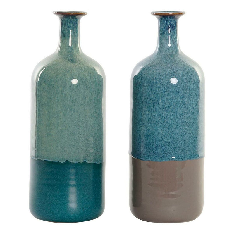 Vase DKD Home Decor Blue Green Porcelain Boho (2 pcs) (11 x 11 x 30 cm)