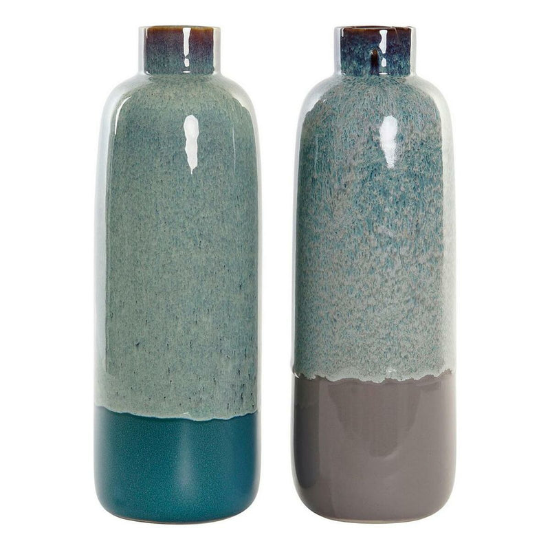 Vase DKD Home Decor Blue Green Porcelain Boho (2 pcs) (12 x 12 x 35 cm)
