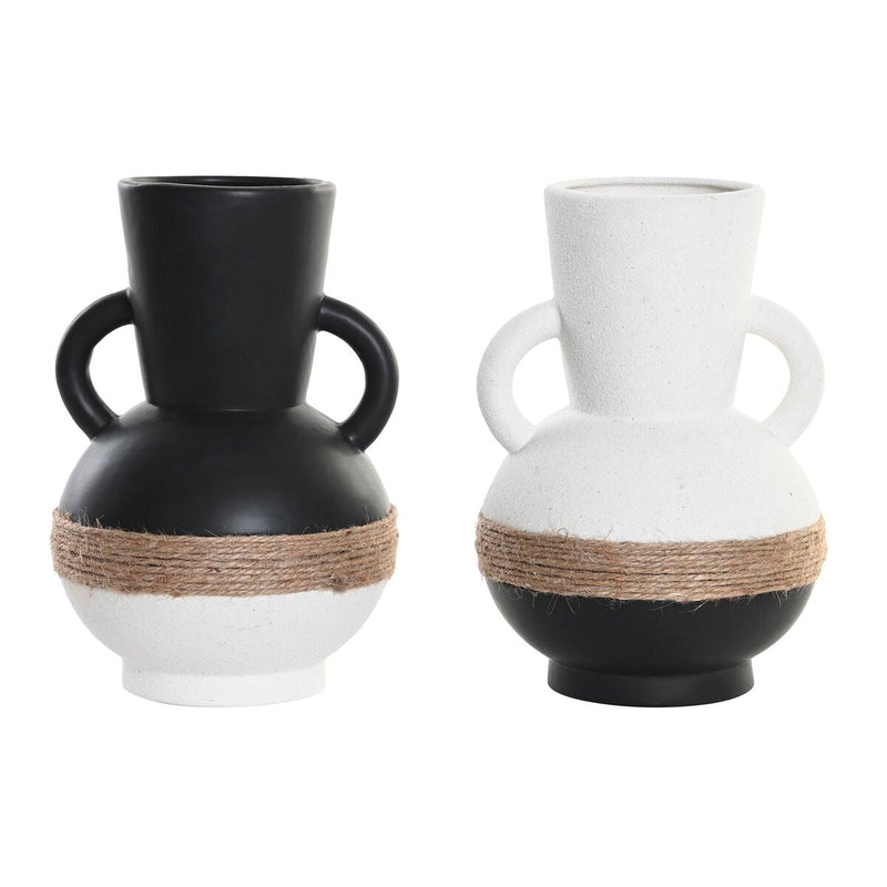 Vase DKD Home Decor Ceramic Black Brown Rope White (16,5 x 16,5 x 24 cm) (2 Units)
