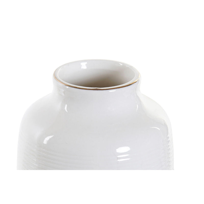Vase DKD Home Decor Cotton White Stoneware Pompoms Pompom (12 x 12 x 24 cm)