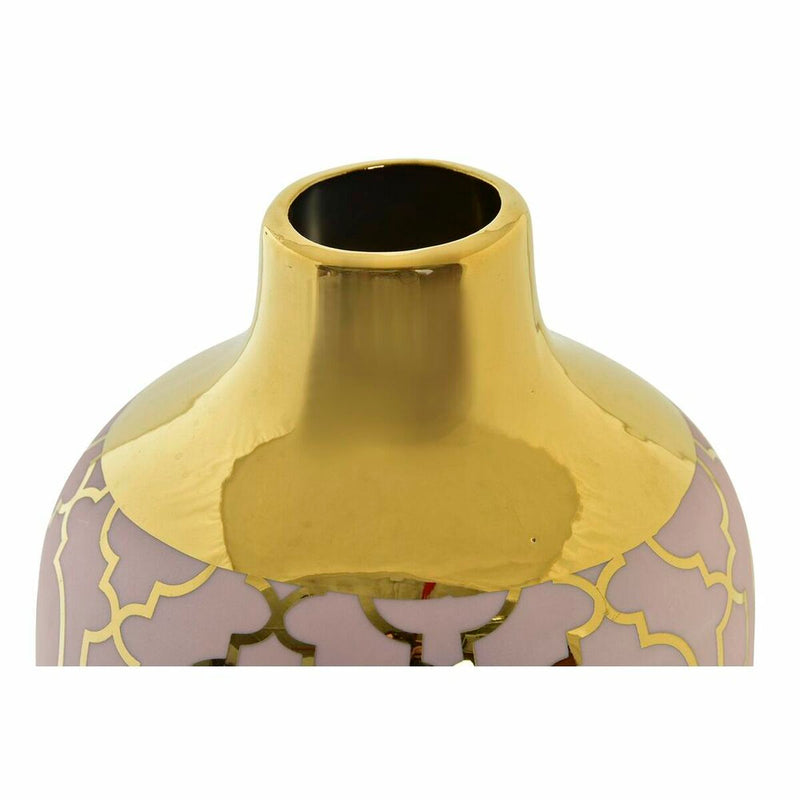 Vase DKD Home Decor Porcelain Pink Golden Oriental (13 x 13 x 26 cm)