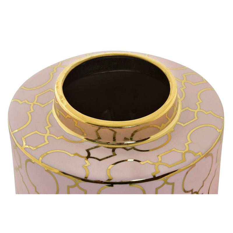 Vase DKD Home Decor Porcelain Pink Golden Oriental (18 x 18 x 16 cm)