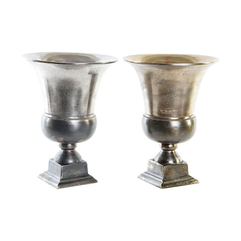 Vase DKD Home Decor Silver Golden Aluminium Modern (24 x 24 x 31,5 cm) (2 Units)