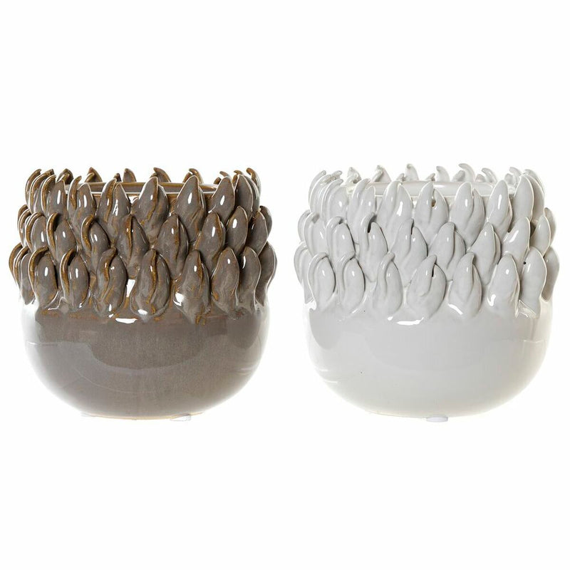 Vase DKD Home Decor White Grey Stoneware Modern (2 pcs) (14 x 14 x 13 cm)
