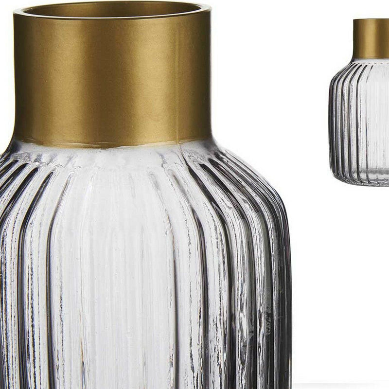 Vase Stripes Grey Golden Glass (12 x 18 x 12 cm)