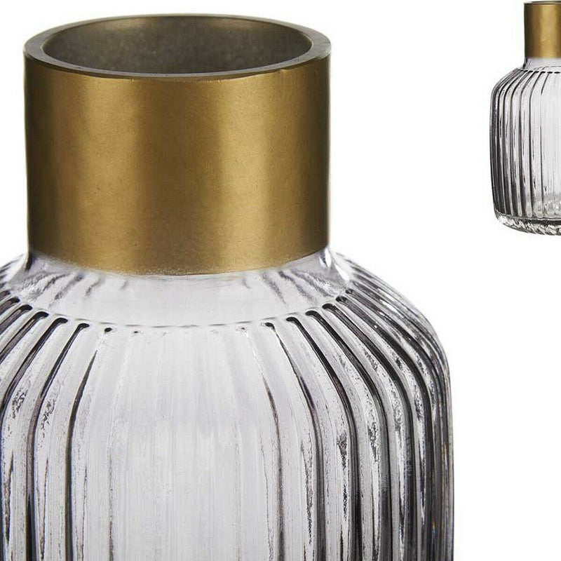Vase Stripes Grey Golden Glass (14,5 x 22 x 14,5 cm)