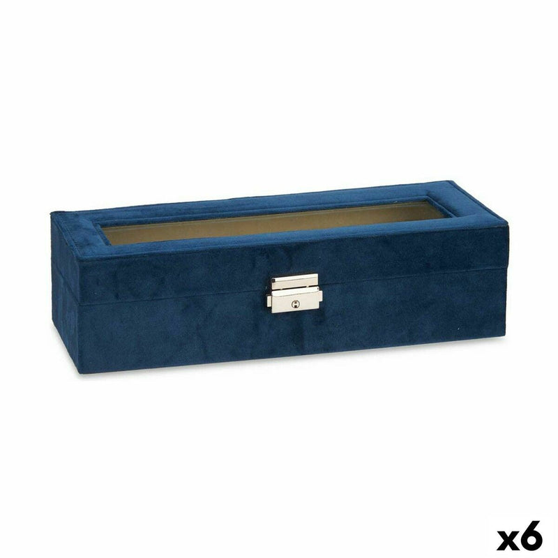 Watch Box Blue Metal Velvet (30,5 x 8,5 x 11,5 cm) (6 Units)