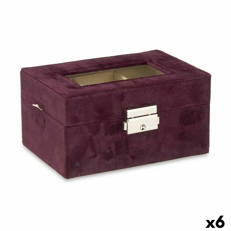 Watch Box Metal Velvet Burgundy (16 x 8,5 x 11 cm) (6 Units)